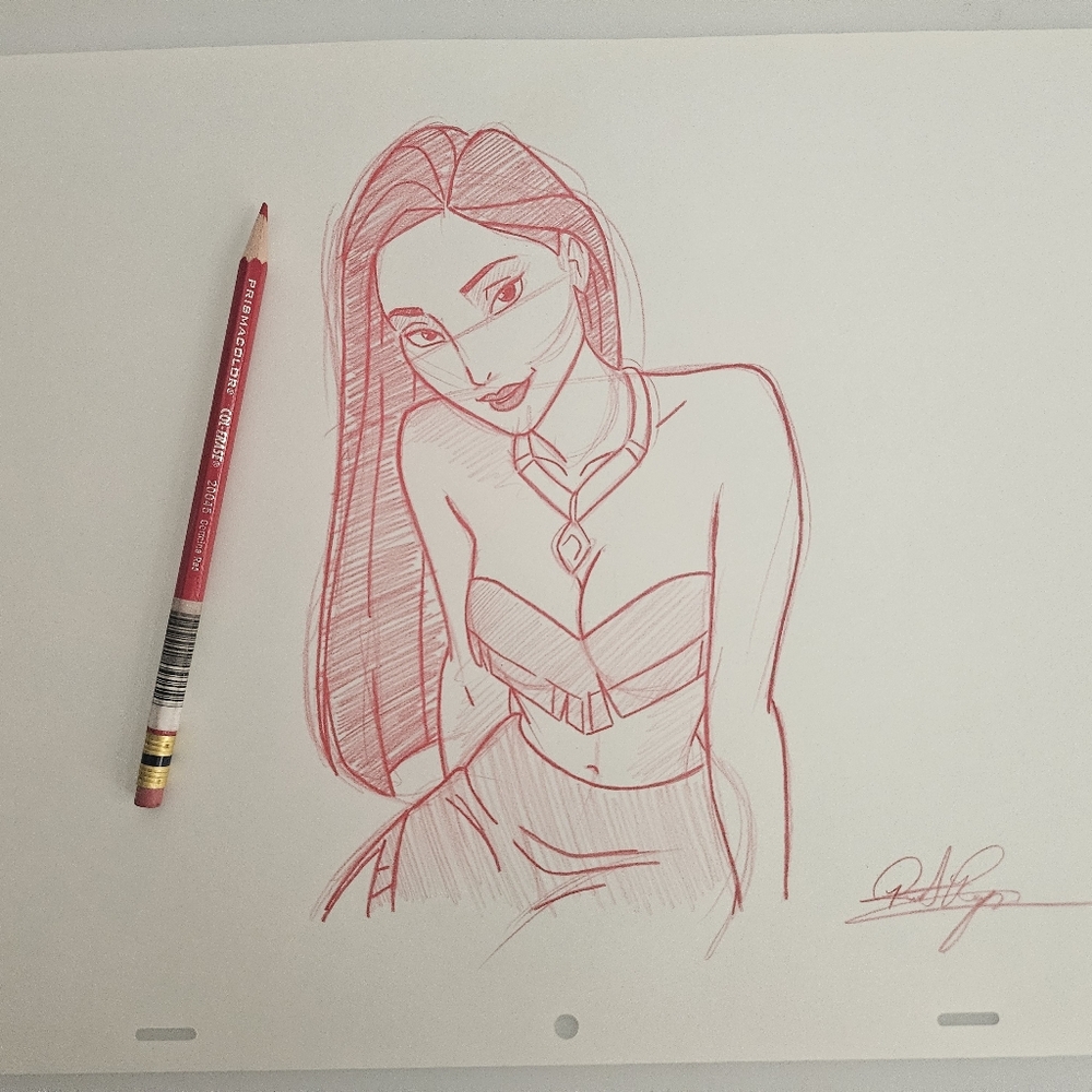 Disney Pocahontas Pin-up Style Drawing/Sketch Character Art Signed